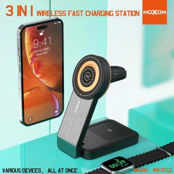 Moxom MX-ST12 3-in-1 Wireless Fast Charging Station - Image 3