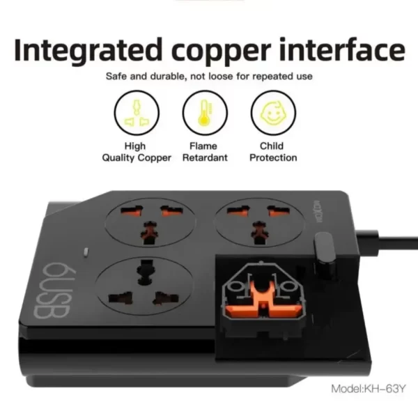 Moxom KH‑63Y Extension Lead with 4 Outlets & 6 USB Ports - Image 2